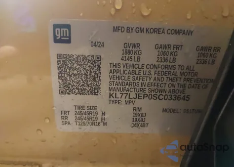 2025 Chevrolet Trax Fwd 2Rs from USA, damaged, VIN KL77LJEP0SC033645